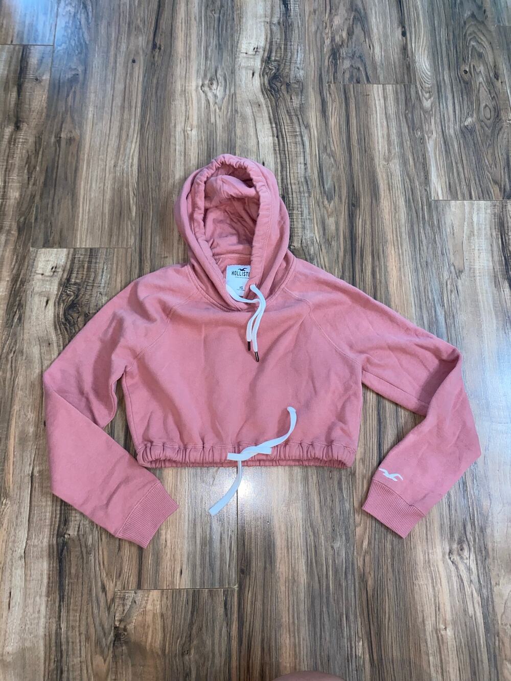 Hollister DrawString Close Hoodie Pink Cropped SZ XS